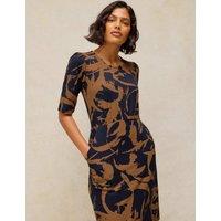 White Stuff Olivia Cotton Rich Jersey Printed Waisted Dress Navy Mix