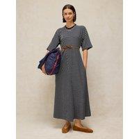 White Stuff Pure Cotton Jersey Striped Midi T-Shirt Dress Navy Mix