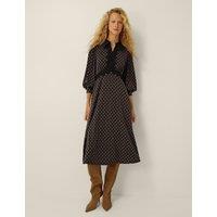 Monsoon Jersey Polka Dot Midi Skater Dress Black Mix