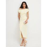 River Island One Shoulder Draped Midi Bodycon Dress Yellow