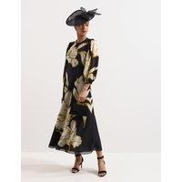 Phase Eight Floral Blouson Sleeve Midi Skater Dress Black Mix