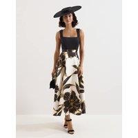 Phase Eight Satin Floral Square Neck Midi Skater Dress Multi