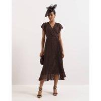 Phase Eight Polka Dot V-Neck Midi Skater Dress Brown Mix