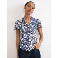 Phase Eight Jersey Floral Notch Neck Blouse Navy Mix