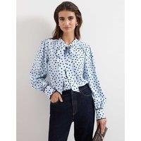 Phase Eight Polka Dot Tie Neck Blouse Blue Mix
