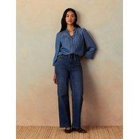 Crew Clothing High Waisted Wide Leg Jeans Medium Blue