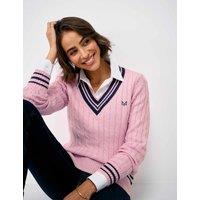 Crew Clothing Cable V-Neck Cricket Jumper Pink Mix