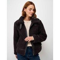 Crew Clothing Borg Faux Leather Trim Aviator Jacket Chocolate