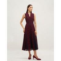 HOBBS Lace V-Neck Knee Length Skater Dress Purple