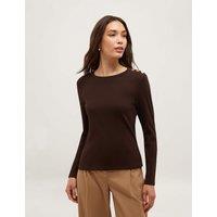 HOBBS Cotton Rich Button Detail Relaxed Top Brown