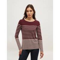 HOBBS Pure Cotton Striped Slash Neck Relaxed Top Purple Mix