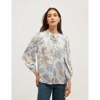 HOBBS Floral Tie Neck Button Through Blouse Blue Mix