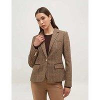 HOBBS Pure Wool Checked Short Jacket Brown Mix