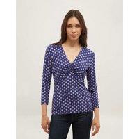 HOBBS Printed Ruched V-Neck Top Blue Mix