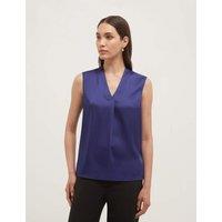 HOBBS Satin V-Neck Pleat Detail Blouse Blue