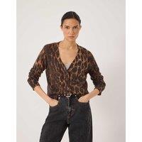 HUSH Alpaca Blend Animal Print V-Neck Cardigan Brown