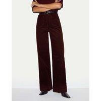 Jigsaw Cotton Rich Cord Textured Wide Leg Trousers Red