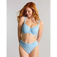 Panache Gingham Textured Ruched Bikini Bottoms Light Blue Mix