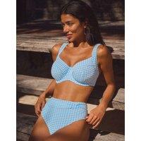 Panache Gingham Textured Ruched Bikini Bottoms Light Blue Mix