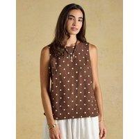 Joules Linen Blend Round Neck Sleeveless Top Brown Mix