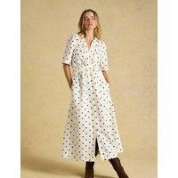Joules Linen Cotton Blend Polka Dot Midi Dress Cream Mix