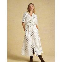 Joules Linen Cotton Blend Polka Dot Midi Dress Cream Mix
