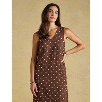 Joules Linen Blend Polka Dot Mini Shift Dress Brown Mix
