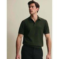 Charles Tyrwhitt Pure Cotton Textured Knitted Polo Shirt Olive