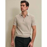 Charles Tyrwhitt Pure Cotton Textured Knitted Polo Shirt Stone