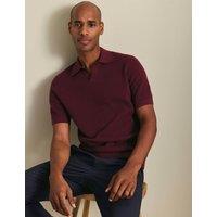 Charles Tyrwhitt Pure Cotton Textured Knitted Polo Shirt Burgundy