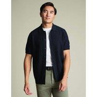 Charles Tyrwhitt Pure Cotton Textured Knitted Polo Shirt Navy
