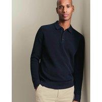 Charles Tyrwhitt Pure Cotton Textured Knitted Polo Shirt Navy