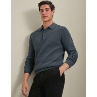 Charles Tyrwhitt Pure Cotton Textured Knitted Polo Shirt Petrol