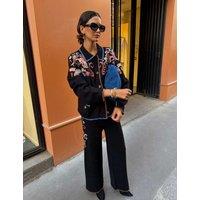 Never Fully Dressed Embroidered Collared Relaxed Cardigan Black Mix