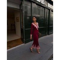 Never Fully Dressed Ribbed Lace Detail Knitted Maxi Skirt Burgundy Mix