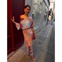 Never Fully Dressed Paisley Slash Neck Midaxi Waisted Dress Multi