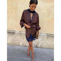 Never Fully Dressed Leopard Print Lace Detail Mini A-Line Skirt Burgundy Mix