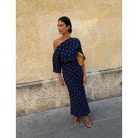 Never Fully Dressed Plisse Printed Midaxi Waisted Dress Navy Mix