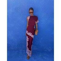 Never Fully Dressed Lace Detail Maxi Waisted Dress Burgundy