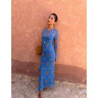 Never Fully Dressed Mesh Eye Print Maxi Fitted Dress Blue Mix