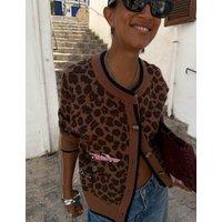 Never Fully Dressed Animal Print Crew Neck Relaxed Cardigan Brown Mix