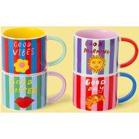 ELEANOR BOWMER Set of 4 Coffee Club Striped Espresso Cups Multi