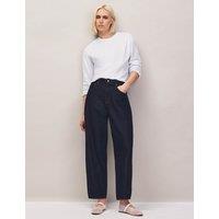 RO&ZO Mid Rise Barrel Leg Ankle Grazer Jeans Blue Denim