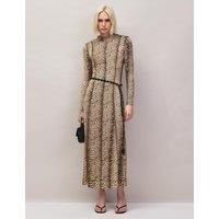 RO&ZO Animal Print High Neck Midaxi Column Dress Brown Mix