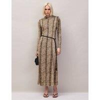 RO&ZO Animal Print High Neck Midaxi Column Dress Brown Mix