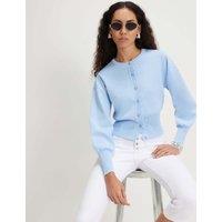 River Island Scallop Blouson Sleeve Cardigan Light Blue