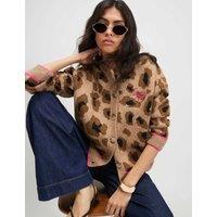 River Island Animal Print Smiley Face Crew Neck Cardigan Beige Mix