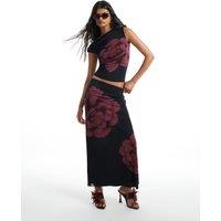 River Island Mesh Floral Maxi Slip Skirt Black Mix