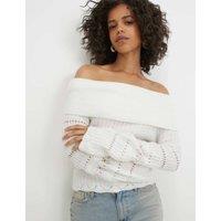 River Island Pure Cotton Pointelle Bardot Jumper Cream