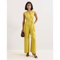 Phase Eight Satin Belted Sleeveless Wide Leg Jumpsuit Yellow